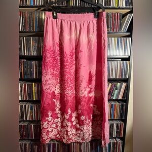 Diane Gilman 100% Silk Pink Floral Beaded Maxi Skirt Size L